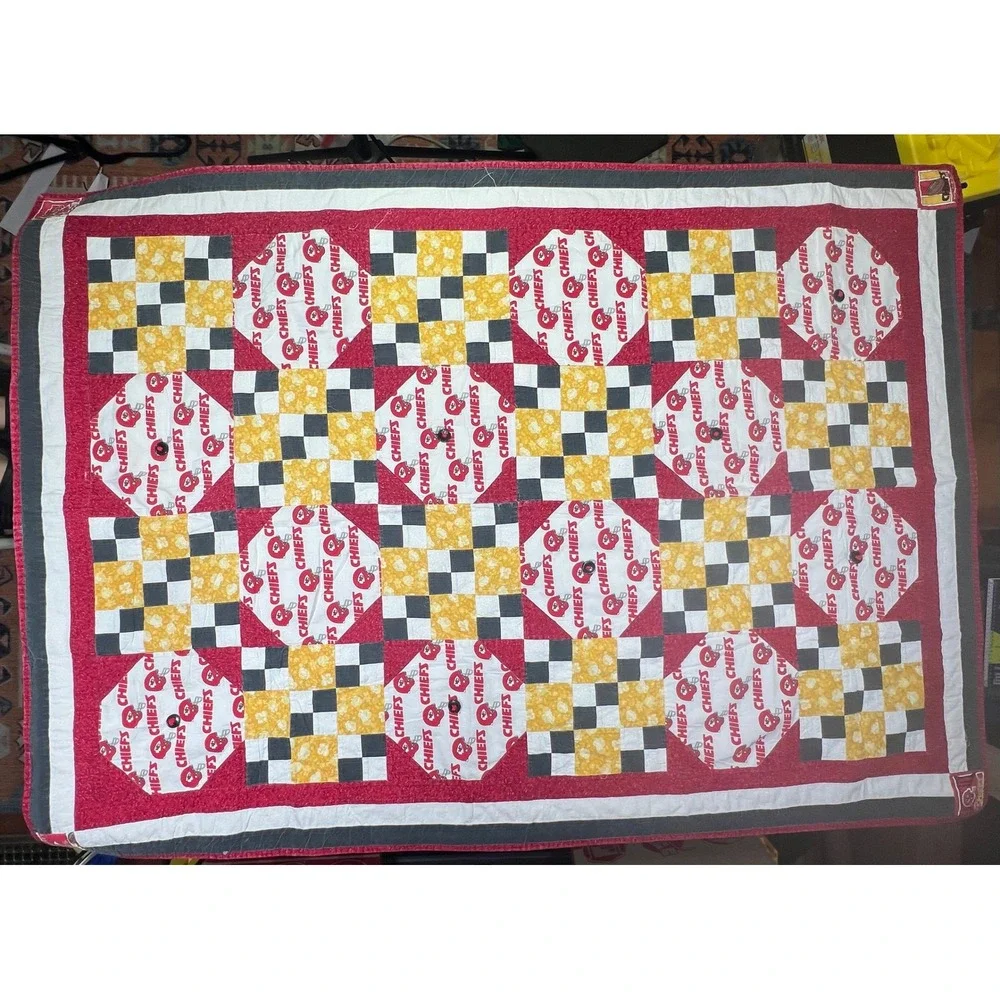 Kansas City Chiefs Handmade‎ Patchwork Quilt Throw Blanket Red Gold 59x41